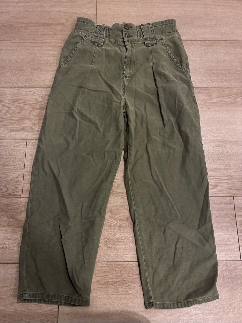 Free People Women’s Army Olive Green Washed Chino Trousers Cotton Size 10 - Picture 2 of 8